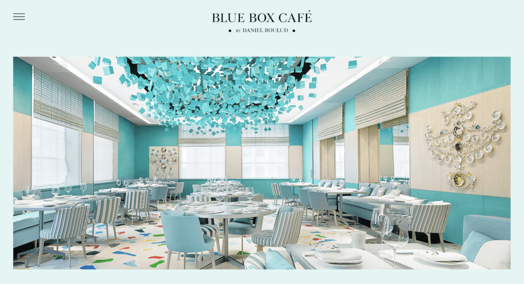 Tiffany & Co. in-store experience Blue Box Cafe webpage 